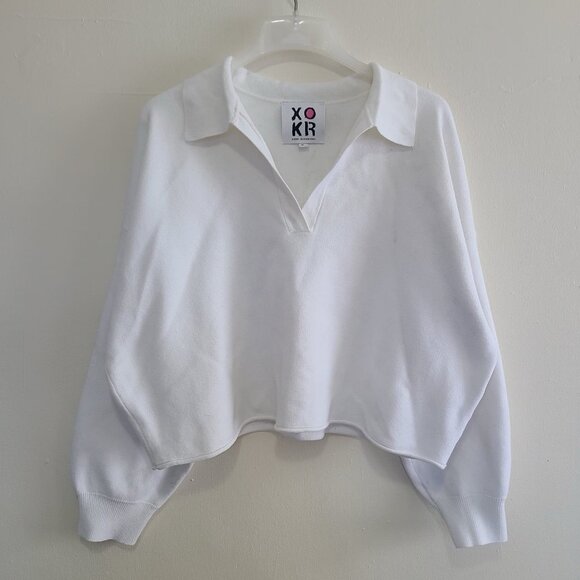 Kerri Rosenthal Women’s White V-Neck Collared Long Sleeve Sweater Size XL - Picture 1 of 10
